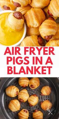 air fryer pigs in a blanket with text overlay