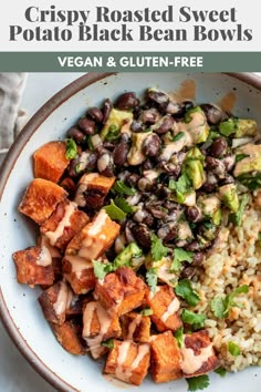 a white bowl filled with black beans and rice