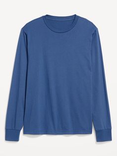 crew neck long sleeves rib-knit trim relaxed fit hits below waist model is approx.  6'1" and wears size mmachine wash according to the care instruction label Tshirt Men, Blue Crew, Toddler Boys, Mens Long Sleeve, Rib Knit, Long Sleeve Tshirt Men, Old Navy, Long Sleeve Tshirt, Navy Blue