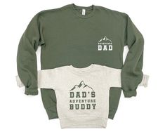 🏆 BESTSELLER from TeeLikeYours©️ ➽ Price per item. ➽ Add each item separately to your shopping cart. DESCRIPTION: This matching Sweatshirt Set makes the perfect gift a new dad and his lovely son or daughter. It is also great for: CHRISTMAS  Father's DAY  , BIRTHDAY  or any other Occasion or Holiday! Get this funny outfit for: 🐤 New Dad & Baby Boy/ Girl ❥ Adult Sweatshirt: Comes with a print on front pocket area. This sweatshirt is a Crewneck Unisex Fit and It comes in Military Green Color with Dad Daughter Matching Outfits, Papa Baby, New Dad Gift, Children Top, Dad Baby, Matching Sweatshirts, Dad Son, Funny Outfits, Gifts For New Dads