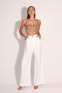 Fabi Wide Leg Pant - White – Nonchalant Label Perfect White Tee, Luxury Sale, Swimming Outfit, Solid & Striped, Jumpsuit Trousers, Wide Leg Pant, Crepe Fabric, Jumper Dress, High Waisted Pants