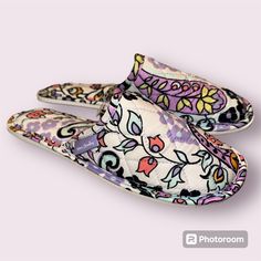 Women’s Vera Bradley House Shoes/Slippers In Size 5/6. Still New With Tags Comfortable Multicolor Slip-on Slippers, Casual Beach Slippers With Soft Sole, Comfortable Multicolor Slippers For Spring, Flat Slippers With Soft Sole For Spring, Summer Indoor Closed Toe Slippers, Indoor Closed Toe Slippers For Summer, Comfy Indoor Slippers For Spring, Closed Toe Indoor Slippers, Comfortable Multicolor Flat Slippers