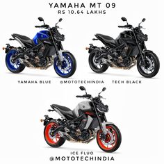 three different views of the yamaha mt09 and r104 lakss