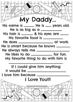 the worksheet for father's day with his name and pictures on it