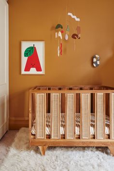 a baby crib in the corner of a room