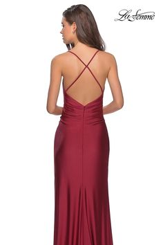 La Femme 28206 Dress - Formal Approach - La Femme Formal Party Dresses Flattering Silhouette Prom Evening Dress, Gala Evening Dress With Ruched Back, Fitted Homecoming Dress With Ruched Back, Formal Maxi Dress With Corset Back, Fitted Gown With Ruched Back, Ruched Dress For Homecoming And Prom Season, Fitted Evening Dress With Ruched Bodice For Homecoming, Elegant Prom Evening Dress With Ruched Back, Elegant Gown With Ruched Back For Prom