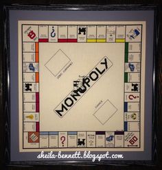 the monopoly board game is displayed in a frame