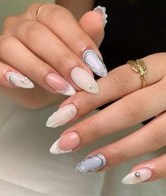 summer nail inspo, acrylic nails, gel nails, nail art Inspo Acrylic Nails, Nail Inspo Acrylic, Gel Nails Nail Art, Nails Gel Nails, Mermaid Nails, Nails Gel, Summer Nail, Blue Nails, Almond Nails