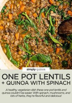 one pot lentils and quinoa with spinach is an easy dinner recipe