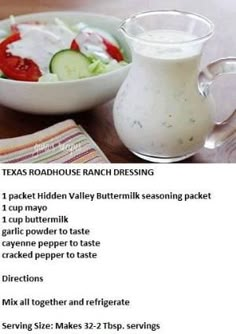 a recipe for ranch dressing is shown in this image