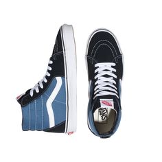 The Sk8-Hi was introduced in 1978 as Style 38, and showcased the now-iconic Vans Sidestripe on a new, innovative high top silhouette. As only the second model featuring the recognizable marker formerly known as the “jazz stripe,” the Sk8-Hi brought a whole new look to the Vans family. Honoring that first legendary high top, the Sk8-Hi is made with sturdy suede and canvas uppers in a variety of classic and unexpected colorways. This lace-up shoe also includes re-enforced toe caps, supportive padd Vans Sk8 Hi, Sk8 Hi, Brand Sale, Vans Sk8, Side Stripe, Lace Up Shoes, High Top, New Look, High Tops