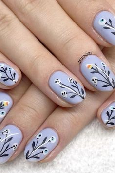 Biab Nail Art Halloween, Powerful Nail Designs, Eyeball Halloween Nails, Purple Minimalist Nails, Botanical Nails Designs, Plant Nail Ideas, Skull Flower Nails, Girly Spooky Nails, Lavender Halloween Nails