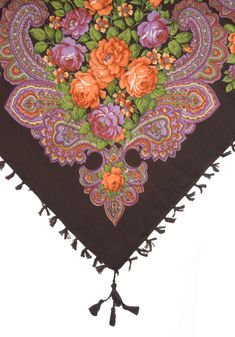 This beautiful traditional folk shawl is made fully of polyester fabric and is adorned with multicolored floral patterns. The 40" long shawl has a 1" hand knotted fringe along sides and a 4.5" quadruple fringe on the four corners. Shawls with delicate floral motifs have been popular in Poland for many centuries. These will add a touch of elegance to any wardrobe or decor. Available in different color choices: Black, Brown, Gray, Lavender, Khaki, Navy, Red, White, Beige, Burgundy, Cranberry, and Traditional Multicolor Shawl With Tassels, Multicolor Traditional Shawl With Tassels, Traditional Multicolor Tasseled Shawl, Bohemian Multicolor Shawl With Printed Border, Traditional Multicolor Fringe Scarf, Traditional Multicolor Fringed Scarves, Traditional Multicolor Fringe Scarves, Traditional Multicolor Scarves With Fringe, Traditional Multicolor Floral Print Scarves