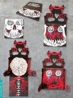 paper cut outs with skulls and eyes on them are arranged in the shape of boxes