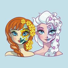 two women with face paint and flowers in their hair