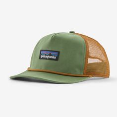 Featuring a brim built with Bureo’s fully traceable NetPlus® 100% recycled fishing nets, this five-panel, organic cotton hat has an adjustable snap closure and is ready for anything. Made in a Fair Trade Certified™ factory. | Patagonia Airfarer Lightweight Cap in Terrain Green - Trucker Hats & Caps - Organic Cotton/Recycled Polyester/Pfas Five Panel Hat, Five Panel Cap, 50% Logo, Fishing Nets, Baseball Trucker Hat, Panel Hat, Cotton Hat, Panel Design, Hats For Men