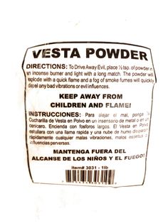 the label for vesta powder is shown in black and white on a white background