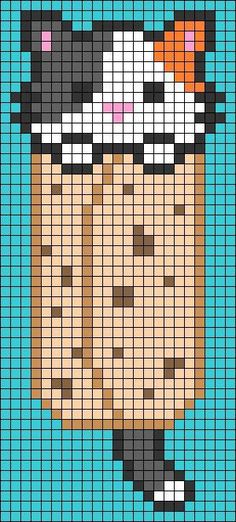 a cross stitch pattern with an image of a cat wearing a hat and scarf on it's head