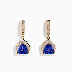 Effy 14K Yellow Gold Trillion Tanzanite and Diamond Earrings Gem Diamonds, Effy Jewelry, Colored Gems, Diamond Shop, Pendant Rings, Precious Gems, Gold Yellow, Pink Sapphire, Jewelry Trends