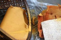 two pieces of bread sitting on top of plastic