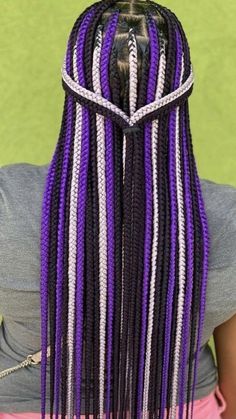 Braids Color Combo Ideas, Two Color Box Braids, Box Braids Ideas Colored, Purple And Blonde Braids, Blonde And Purple Braids, Color Combo Braids, Mixed Colour Braids, Braids Color Combination, Braid Color Combos