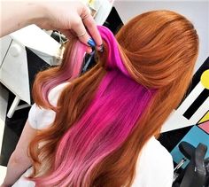 Pink Peekaboo Hair, Hidden Rainbow Hair, Carmel Hair Color, Peekaboo Hair Colors, Hair Color Underneath, Hair Color Burgundy, Hair Color Pastel, Hair Color Purple