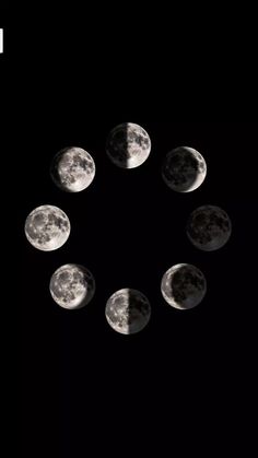 six phases of the moon are arranged in a circle