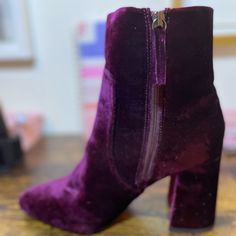 Steve Madden Size 10. Block Heel. Unused. Gorgeous Burgundy Velvet. Evening Ankle Booties For Fall, Formal Winter Booties With Block Heel, Fall Evening Ankle Booties, Trendy Burgundy Heels For Fall, Purple Closed Toe Boots For Fall, Burgundy Ankle Boot Heels For Winter, Fall Purple Closed Toe Boots, Party Ankle Booties For Fall, Fall Party Ankle Booties