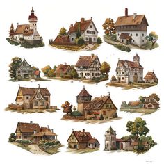 4K Village Clipart in Photorealistic Style: Vector & SVG Minecraft Village Houses, Village House Plan, Village Reference, Jungle Village, Magical Village, Publishing Industry, Village Map, Fantasy Village, Planet Coaster