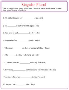 singular - plural worksheet with answers