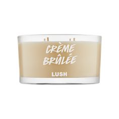 the cremee brule lush is in a clear glass container on a white background