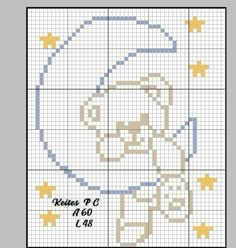 a cross stitch pattern with an image of a baby in the center and stars around it