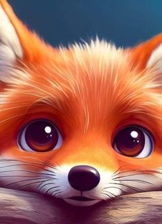 a close up of a red fox with big eyes