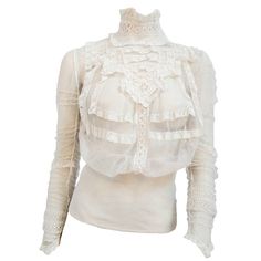 1900s White Lace Sheer Mesh Blouse For Sale Aged Clothing, Vintage Blouses, Vintage Bohemian Style, Fall Blouse, Bohemian Blouses, Mesh Blouse, Bohemian Tops, Vintage Gowns, Edwardian Fashion