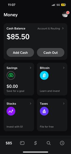 an iphone screen showing the balance and cash options for different types of items on it