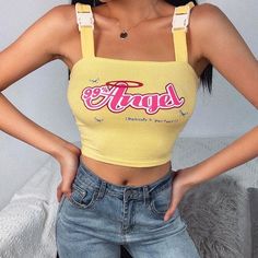 Yellow Angel Crop Top Be the sweetest angel in town with our kawaii Yellow Angel Crop Top! Made from high-quality materials, this top will make you stand out in any crowd. Its bright yellow color will bring a touch of sunshine to your wardrobe, while its crop design will accentuate your figure. Spread joy and cuteness wherever you go with our Yellow Angel Crop Top. Size:• S: Bust: 72-86cm/ 28.3-33.9 in, Length: 25cm/ 9.8 in• M: Bust: 76-90cm/ 29.9-35.4 in, Length: 26cm/ 10.2 in• L: Bust: 80-94cm/ 31.5-37.0 in, Length: 27cm/ 10.6 inMaterial: Cotton, Polyester Angel Crop Top, Buckle Crop Top, Yellow Y2k, Chiffon Beach Dress, Dark Academia Clothing, Yellow Vest, Strap Crop Top, Kawaii Dress, Y2k Clothes