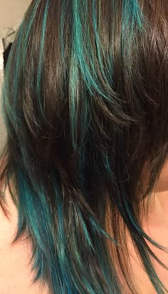 Brown Turquoise Hair, Teal Green Highlights, Aqua Blue Hair Highlights, Turquoise Streaks In Hair, Brown Hair With Aqua Highlights, Aquamarine Highlights Brown Hair, Teal Streaks In Black Hair, Turquoise Tips Hair, Aqua Peekaboo Hair