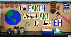 a bulletin board with the earth without art is just ehh on it's side