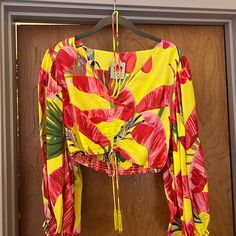 New With Tags! Never Worn. Comfortable, Silky, Perfect For Summer! Vibrant Yellow Floral Print Tops, Yellow Summer Top With Vibrant Print, Yellow Summer Tops With Vibrant Print, Yellow Tropical Top For Spring, Yellow Tropical Tops For Spring, Yellow Floral Print Tropical Tops, Yellow Tropical Floral Print Tops, Vibrant Yellow Top For Vacation, Vibrant Yellow Tops For Vacation