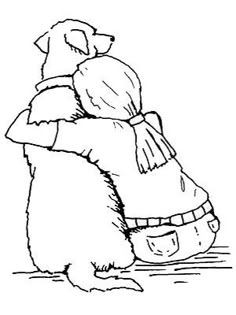 a black and white drawing of a bear hugging another bear