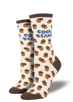 Cool Beans Socks | Funny Frijoles in Sunglasses on Women's Socks - Cute But Crazy Socks Hipster Coffee, Cool Beans, Silly Socks, Sock Lovers, Funky Socks, Stylish Socks, Women Crew Socks, Mens Crew Socks, Wearing Sunglasses