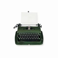 an old - fashioned typewriter with a blank sheet on it's top, against a white background