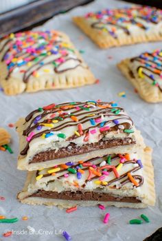 chocolate and sprinkles on top of pastries