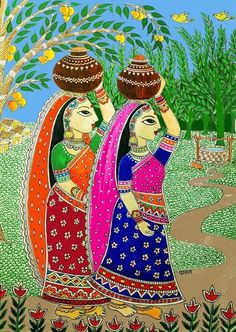 Traditional Madhubani Art Krishna, Madhubani Paintings Traditional Krishna, Maithili Painting, Madhubani Women, Maithili Art, Madhubani Drawing Indian Paintings, Madhubani Paintings Traditional, Traditional Madhubani Art, Phad Painting