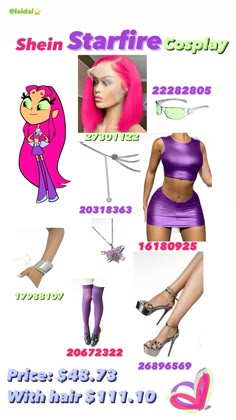 the poster shows different types of clothing and shoes for girls with pink hair, wearing high heels