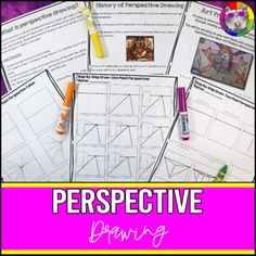 some writing paper and markers with the words perspective on it in pink, yellow and purple