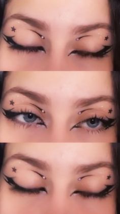 Eyeliner And Glitter Makeup, Y2k Makeup Looks Eyeliner, Eyeliner Cute Ideas, Eye Looks Eyeliner, Cool Makeup Eyeliner, Cute Star Makeup Looks, Cute Liner Looks, Cute Makeup Looks With Eyeliner