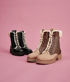 COACH Leighton Signature Shearling Trimmed Combat Boots | Dillard's Coach Boots, Dillard's, Global Fashion, Creative Director, Combat Boots, Clothing Accessories, Boots