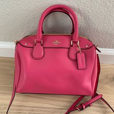 Nwt Coach Mini Bennett Satchel Crossgrain Leather Handbag Dahlia-F36624. Metallic Crossgrain Leather Inside Zip And Multifunction Pockets Zip-Top Closure, Fabric Lining Handles With 4" Drop Detachable Strap With 23" Drop For Shoulder Or Crossbody Wear 9" (L) X 6 1/2" (H) X 5" (W) Coach Textured Leather Satchel For Daily Use, Coach Textured Leather Satchel For Office, Coach Textured Leather Tote Satchel, Coach Textured Leather Shopping Bag, Coach Top Handle Bag In Textured Leather, Coach Textured Leather Top Handle Bag, Coach Textured Leather Satchel For Shopping, Pink Leather Coach Bag, Coach Leather Satchel For Errands