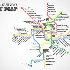 a subway map with all the stops and directions to go on it, as well as some other things